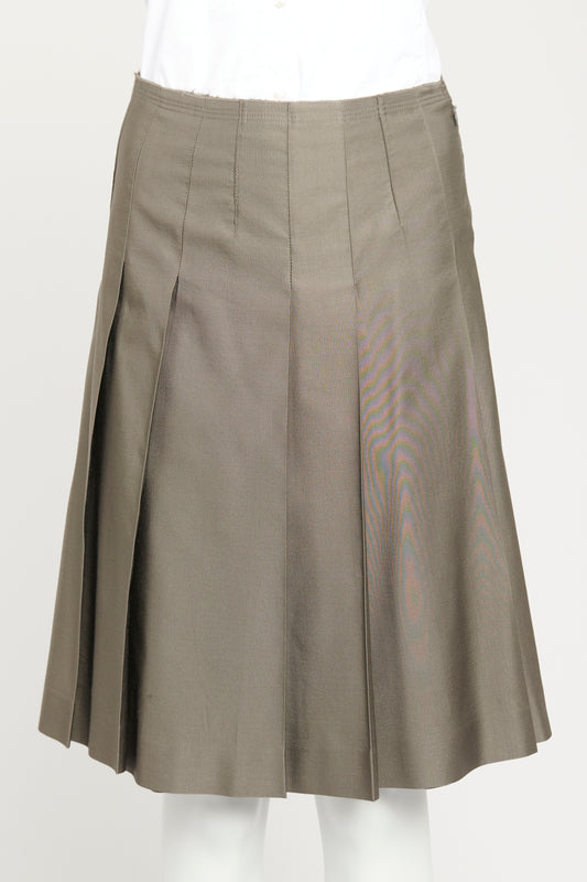 Grey Wool & Silk Blend Preowned Pleated Skirt