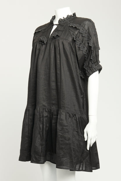 Black Linen Preowned Raglan Sleeve Mini Dress