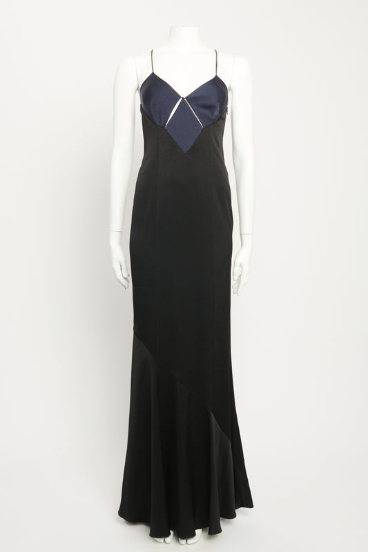 Black Satin Preowned Diamond Cut Out Maxi Dress