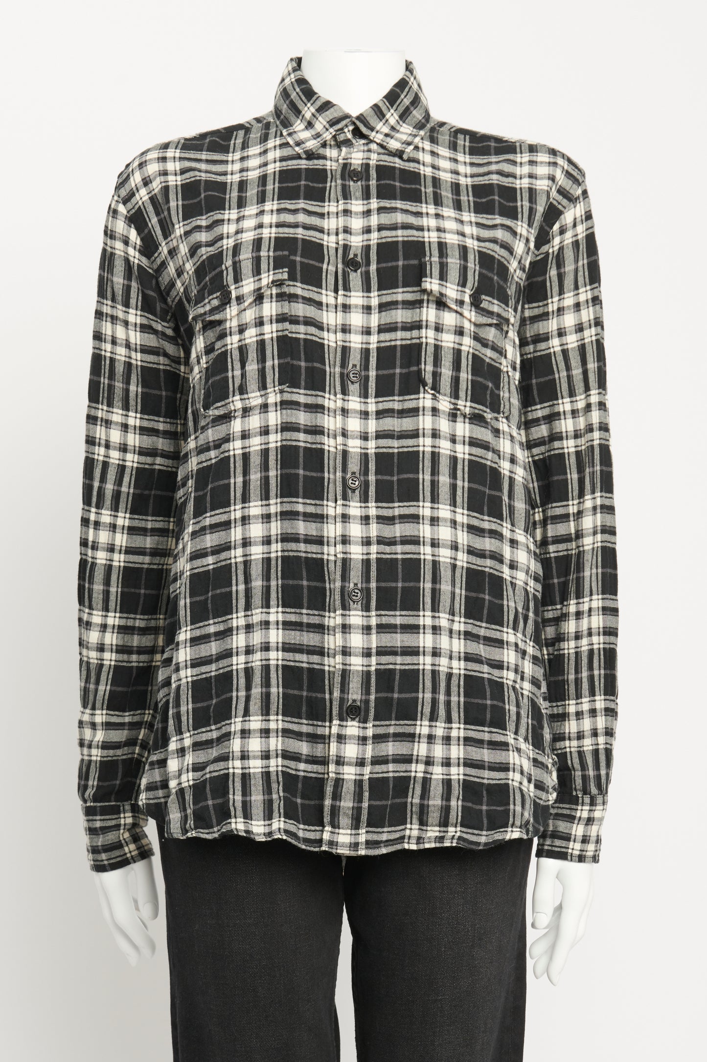 2018 Monochrome Cotton Blend Preowned Check Flannel Shirt