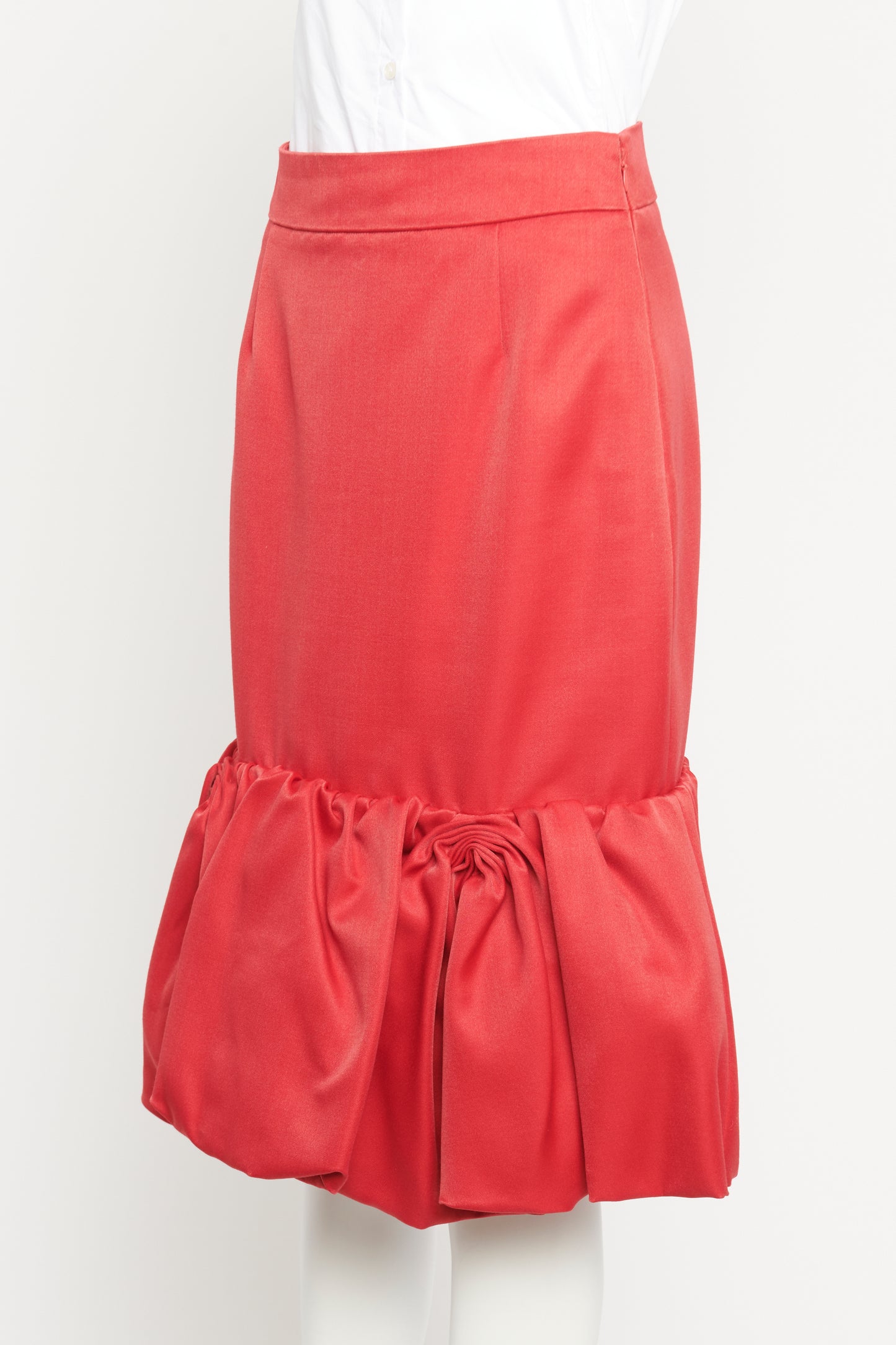 2017 Red Wool & Silk Preowned Puffball Midi Skirt