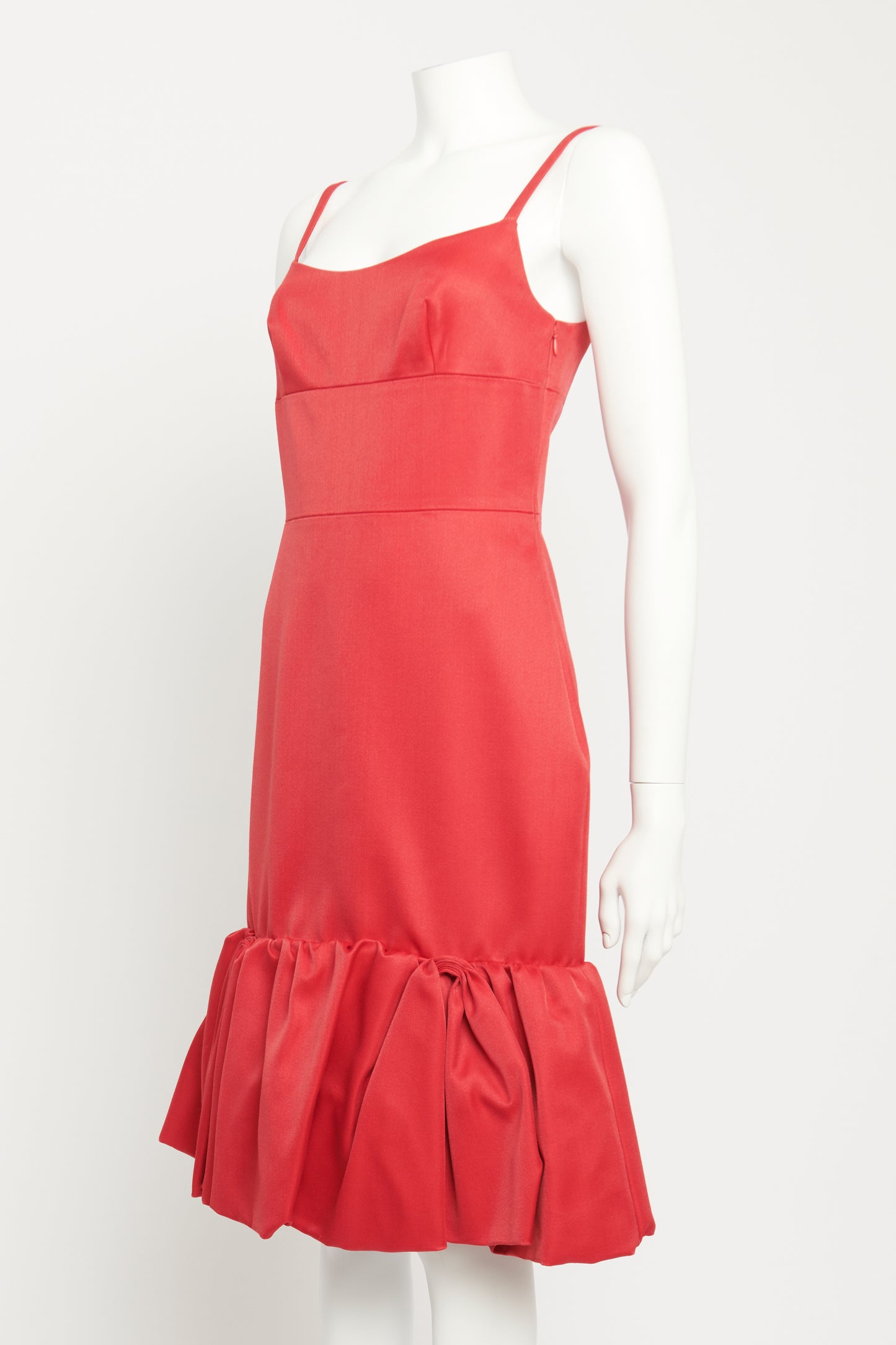 2017 Red Wool & Silk Preowned Puffball Midi Dress