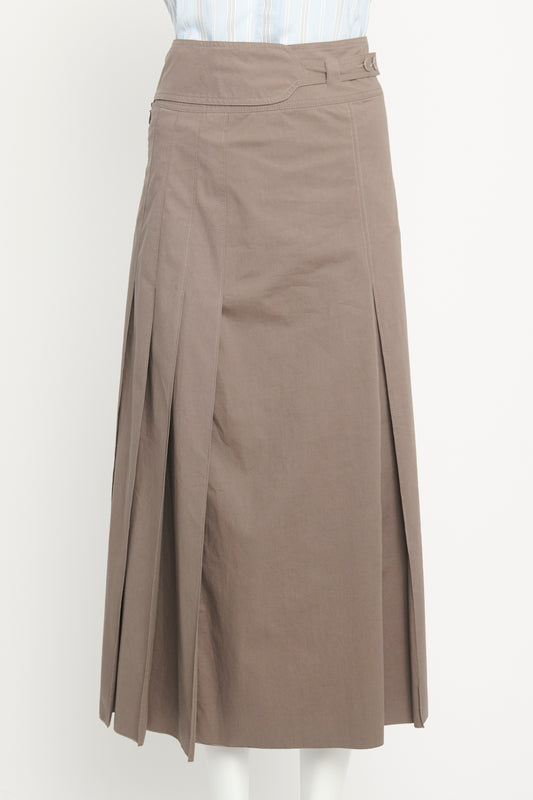Grey Cotton Blend Preowned Pleated Midi Skirt