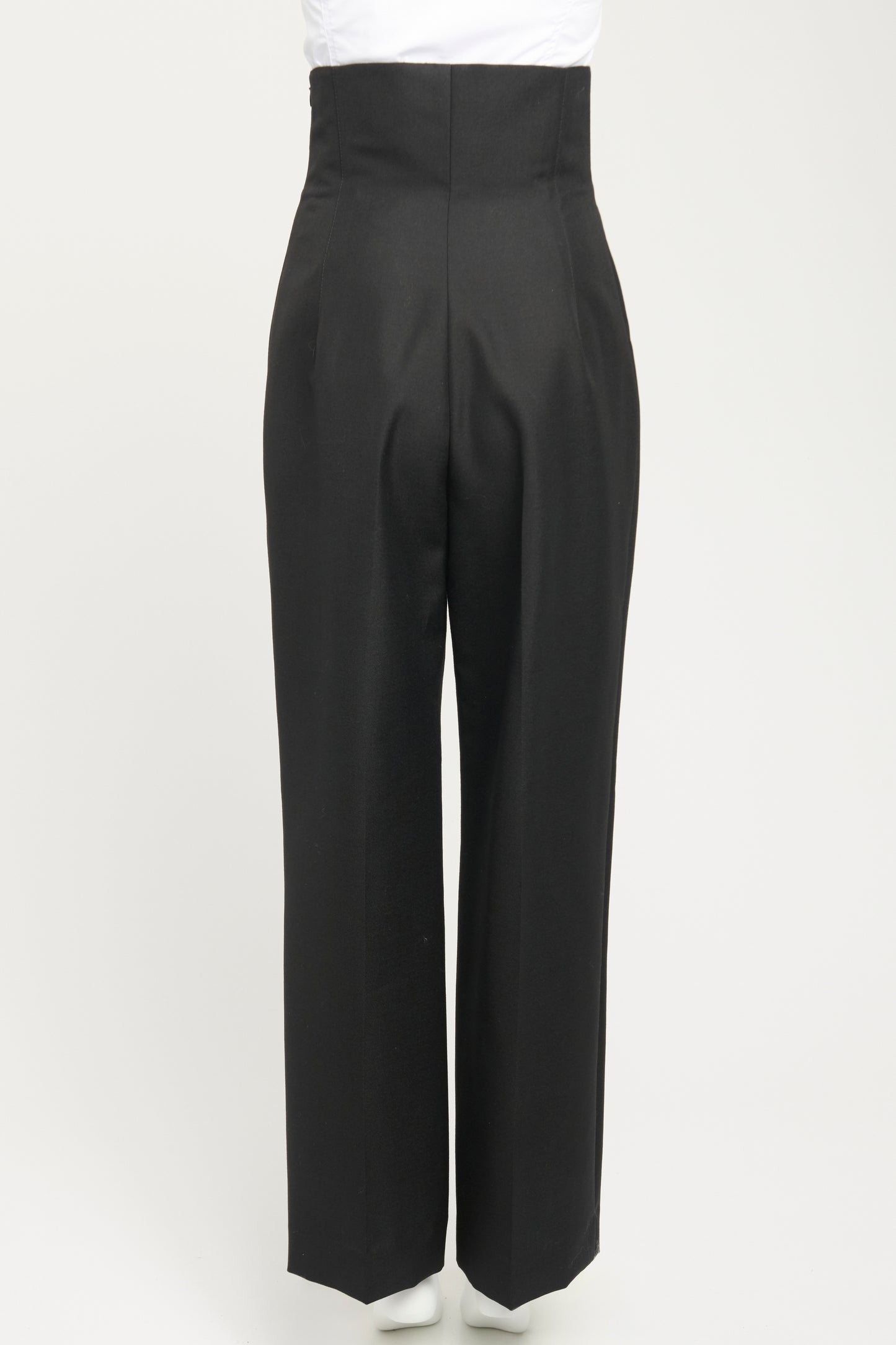 Black Wool & Mohair Preowned High Waisted Corset Trousers