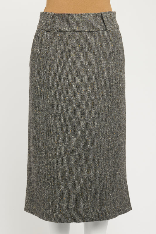 Grey Tweed Preowned A-Line Midi Skirt