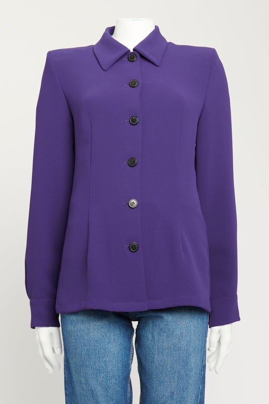 Purple Crepe Preowned Button-Up Light Shirt Blazer