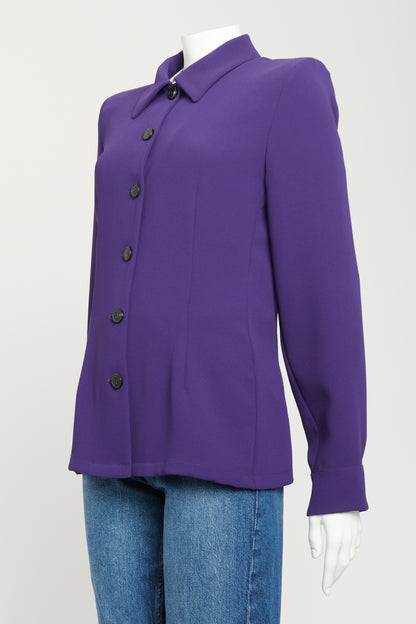 Purple Crepe Preowned Button-Up Light Shirt Blazer