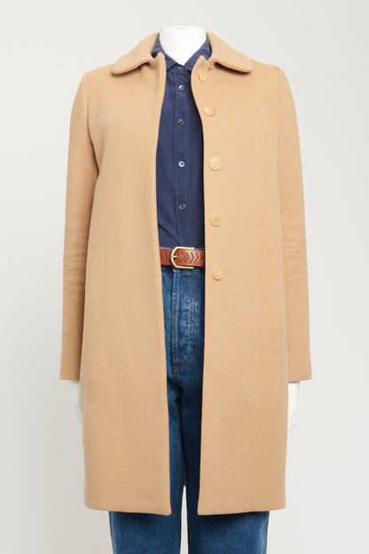 Camel Wool & Cashmere Preowned Button Up Coat