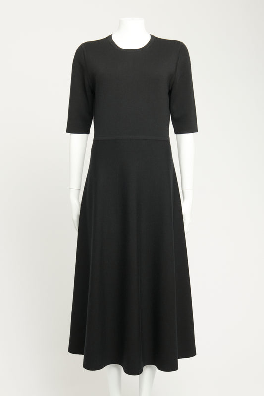 Black Wool, Cashmere & Silk Blend Preowned Seymore Flare Midi Dress
