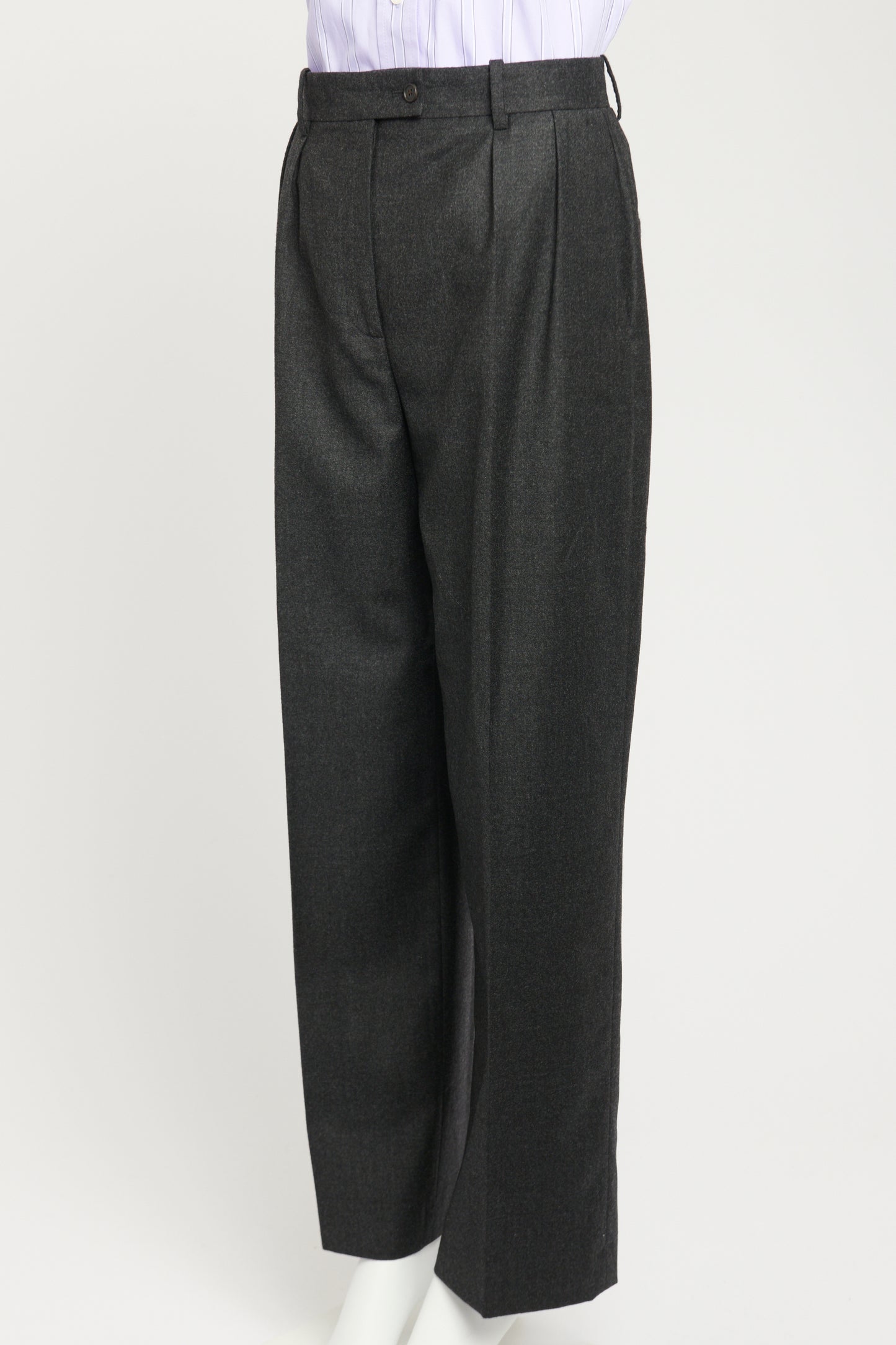 Grey Wool Preowned Wide Leg Trousers