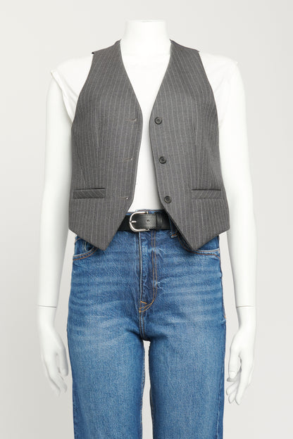Grey Polyester & Rayon Blend Preowned Elise Pinstripe Waistcoat