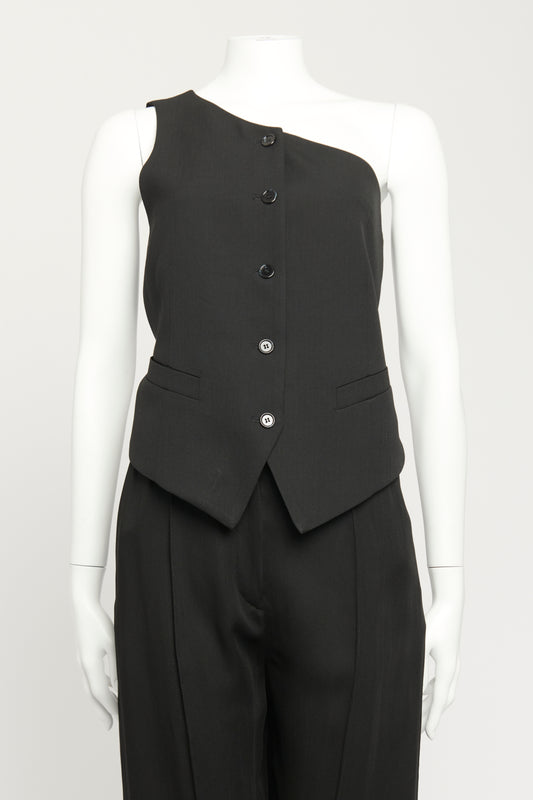 Black Wool & Polyester Preowned One Shoulder Waistcoat