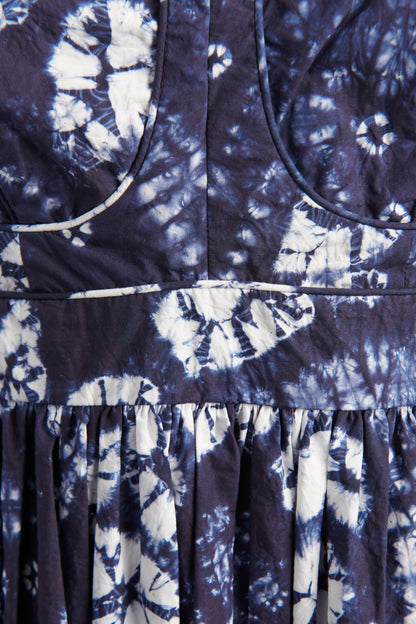 Indigo Cotton Preowned Mariza Shibori Midi Dress
