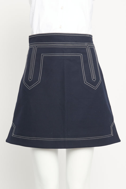 Navy Cotton Twill Preowned Anja Mini Skirt