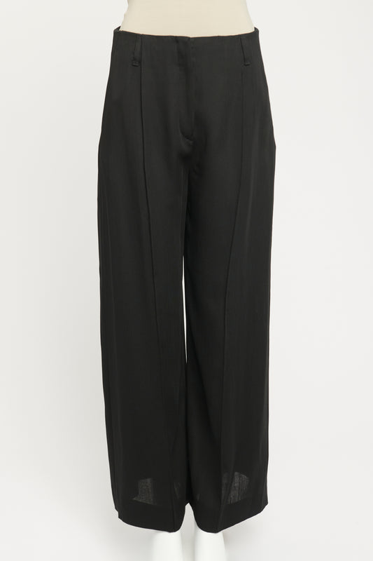Black Wool & Viscose Preowned Wide Leg Trousers