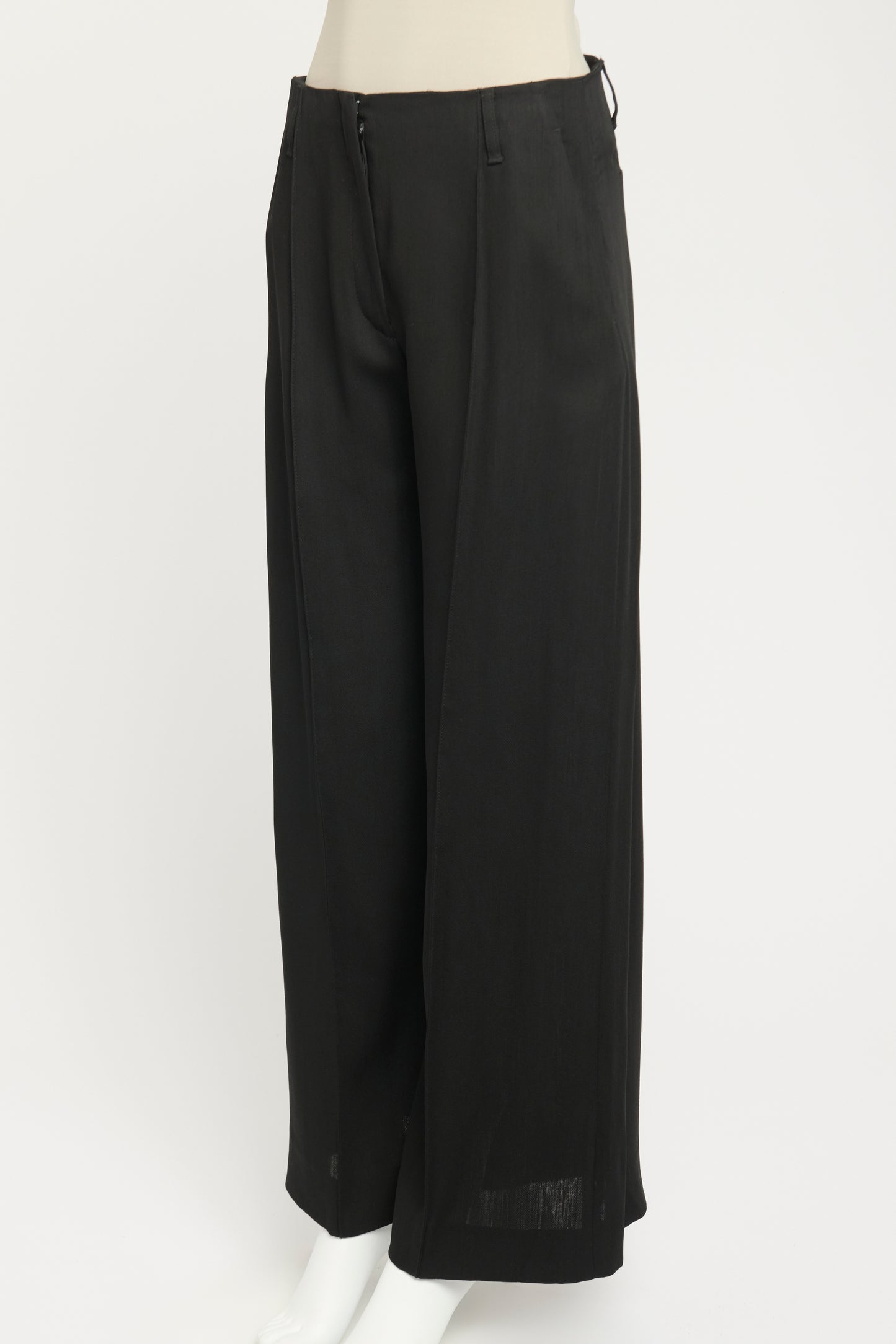 Black Wool & Viscose Preowned Wide Leg Trousers