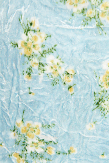 2019 Baby Blue Crushed Velvet Silk Blend Preowned Floral Midi Skirt