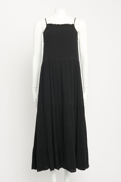 Black Cotton Preowned Tiered Midi Dress