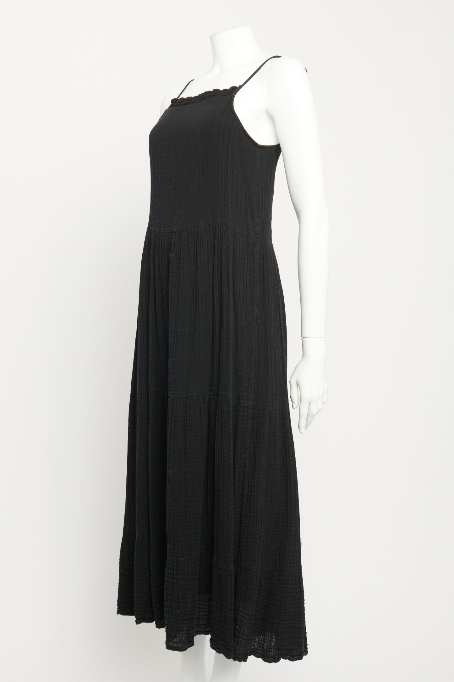 Black Cotton Preowned Tiered Midi Dress