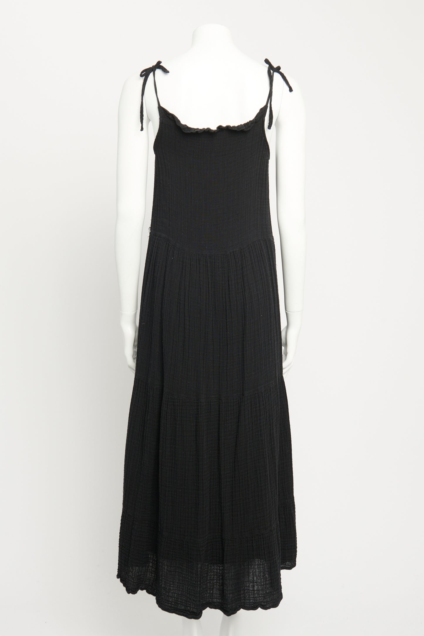 Black Cotton Preowned Tiered Midi Dress