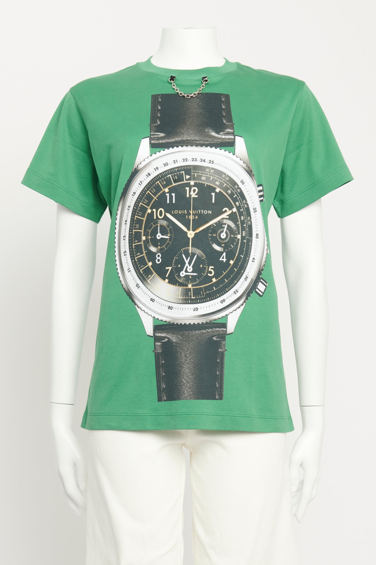 Green Cotton Preowned Watch Motif T-Shirt