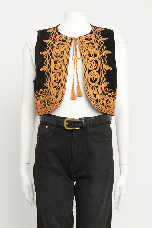 Gold & Black Embellished Preowned Cropped Waiscoat