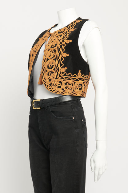 Gold & Black Embellished Preowned Cropped Waiscoat