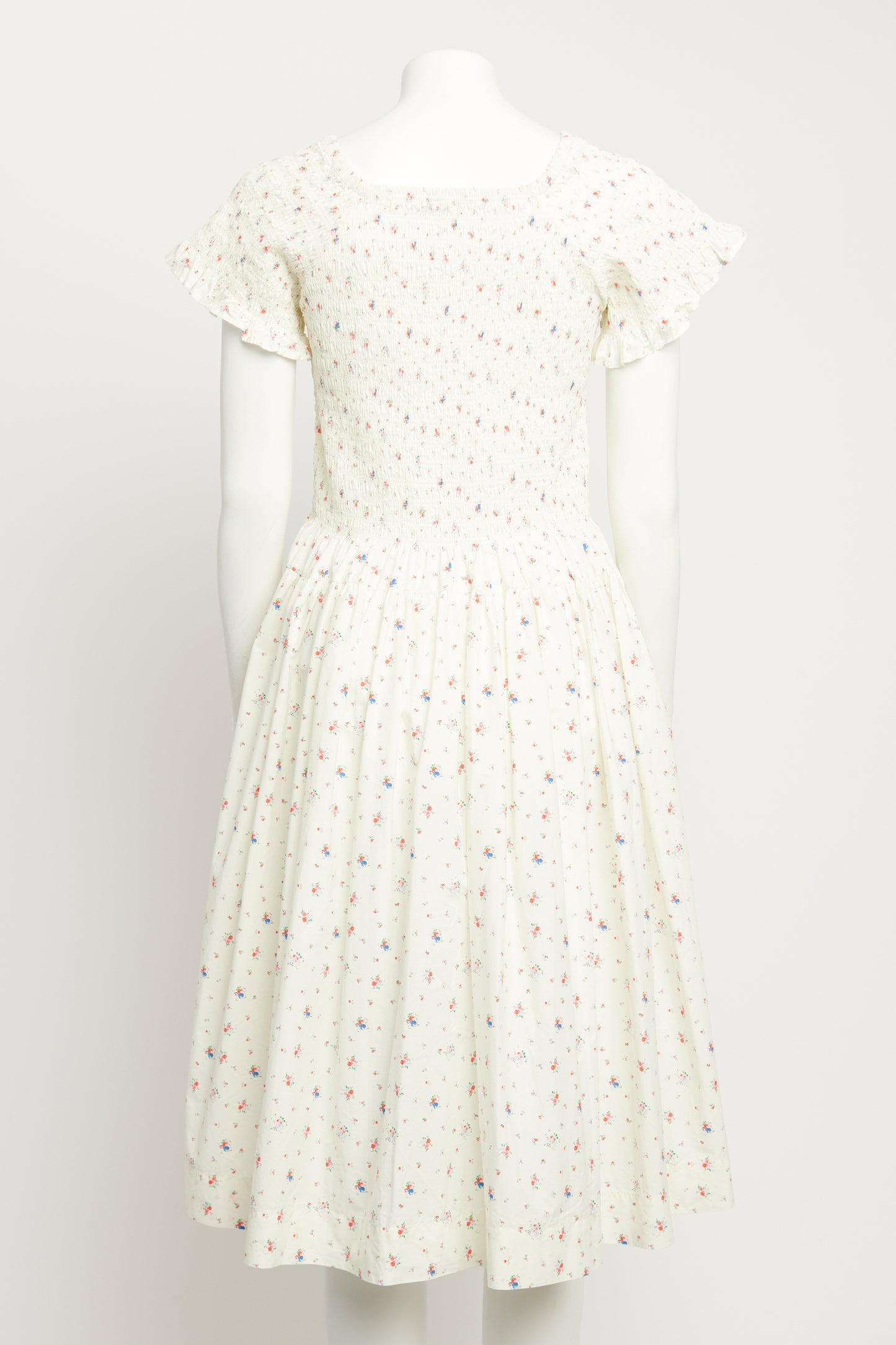 2020 White Cotton Preowned Tilly Shirred Midi Dress