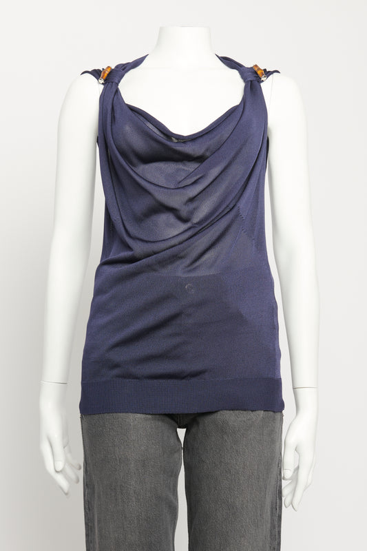 2009 Blue Viscose Bamboo Detail Preowned Top