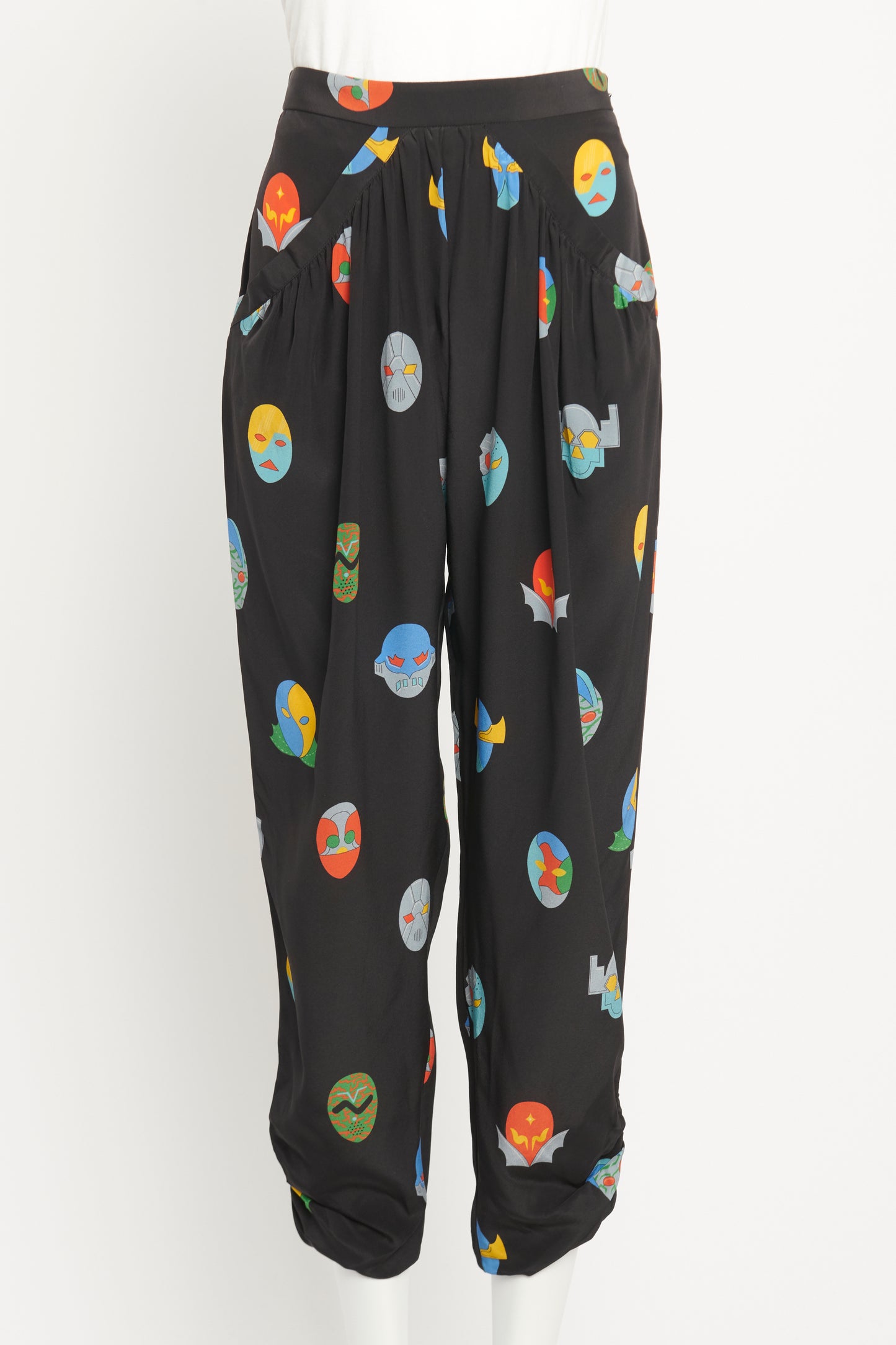 2014 Black Silk Preowned Printed Mask Trousers