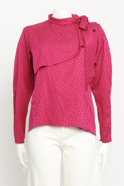 Pink Silk Blend Preowned 80's Style High Neck Blouse