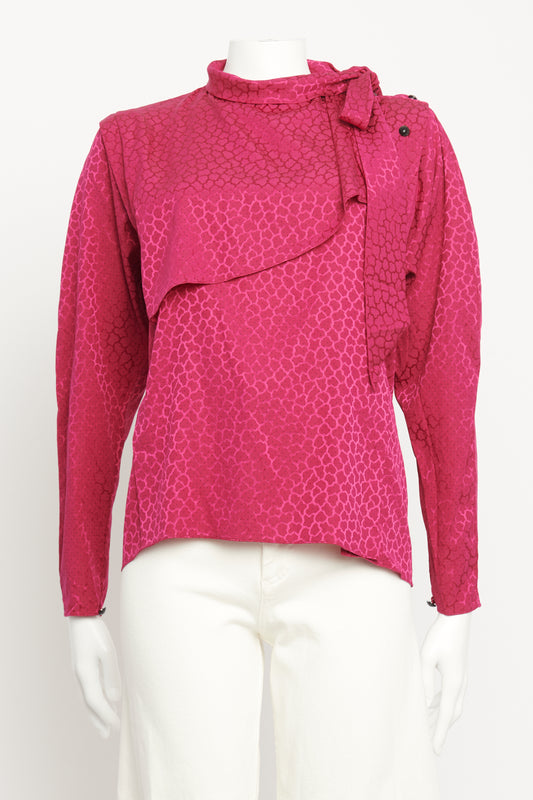 Pink Silk Blend Preowned 80's Style High Neck Blouse