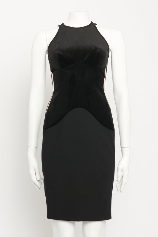 2012 Black Cotton Blend Preowned Illusion Midi Dress