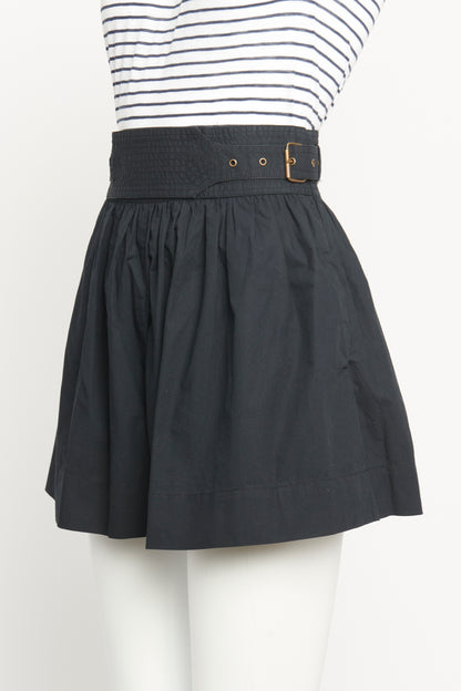 Black Cotton Poplin Preowned High Waisted Shorts
