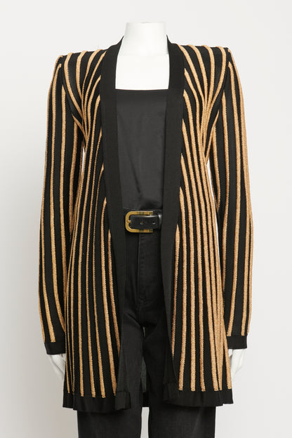 Black & Gold Viscose Blent Preowned Striped Cardigan