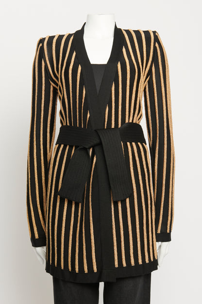 Black & Gold Viscose Blent Preowned Striped Cardigan