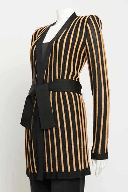 Black & Gold Viscose Blent Preowned Striped Cardigan