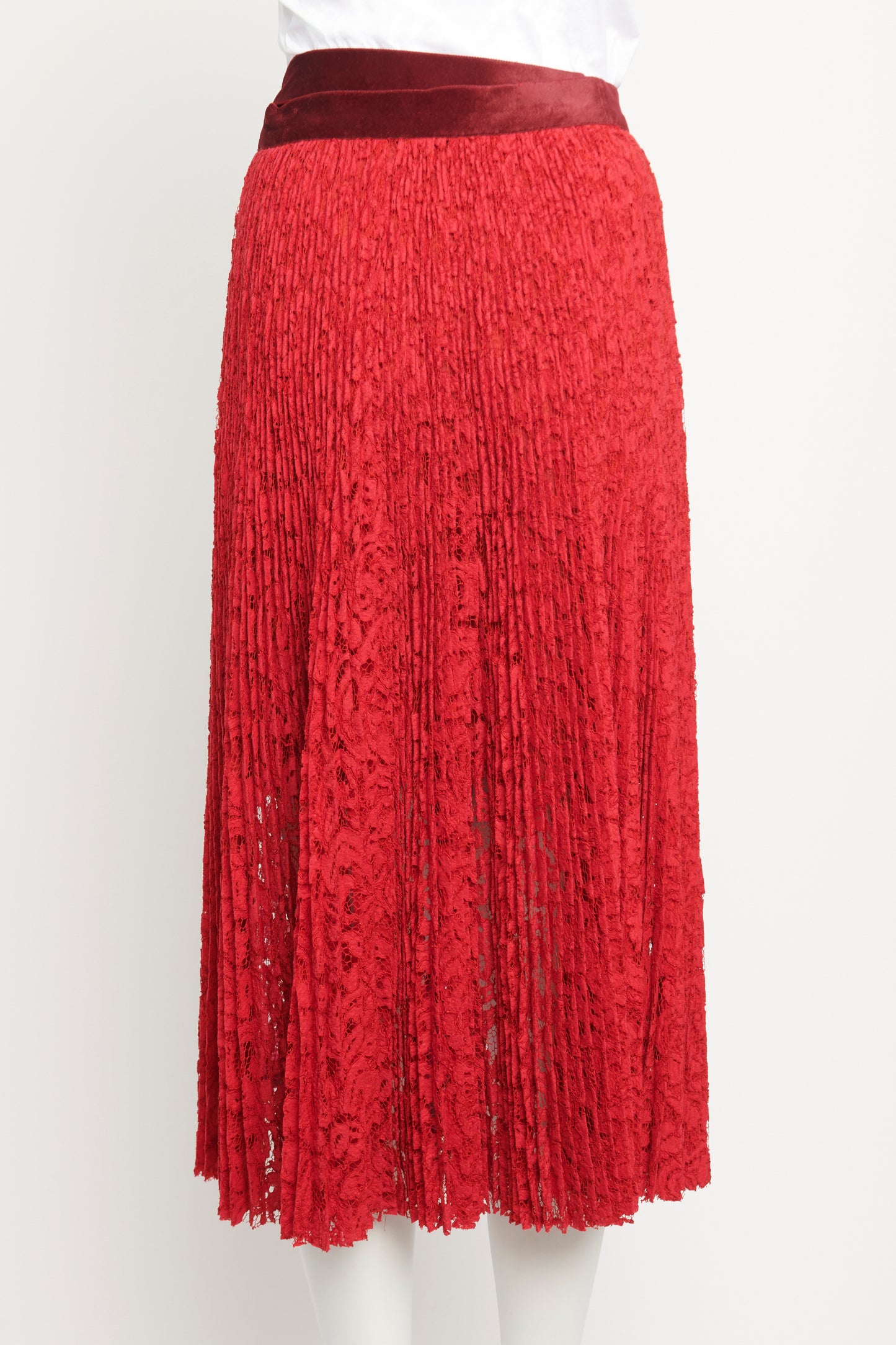 Fuschia & Red Cotton Blend Preowned Pleated Midi Skirt