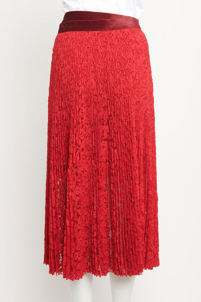 Fuschia & Red Cotton Blend Preowned Pleated Midi Skirt