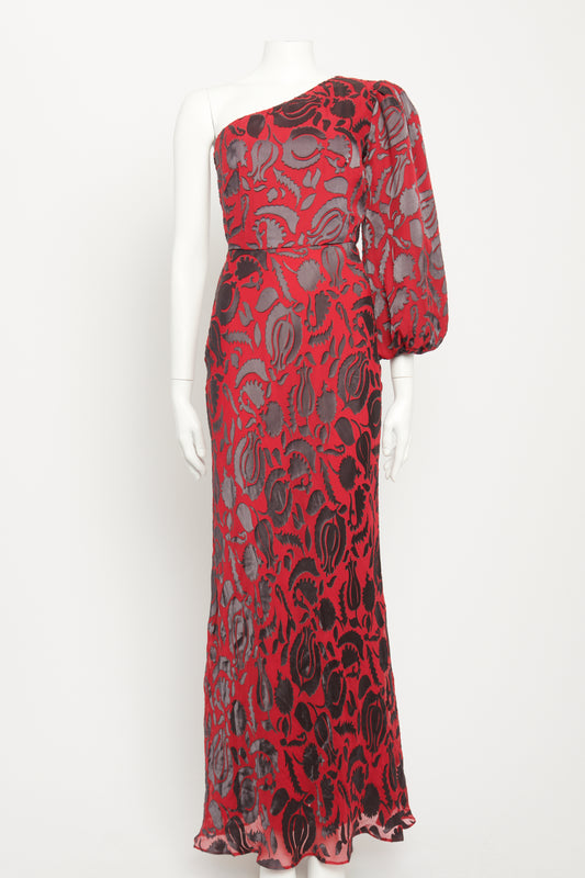 Red Silk Blend Preowned Lily Fil Coupé One Shoulder Maxi Dress