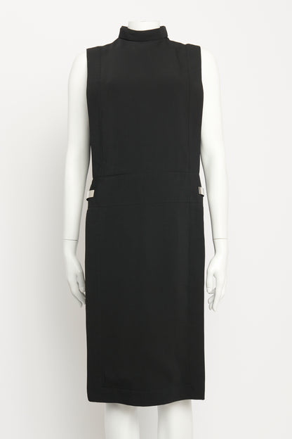 Black Viscose Blend Preowned Layered Caplet Midi Dress