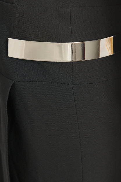 Black Viscose Blend Preowned Layered Caplet Midi Dress