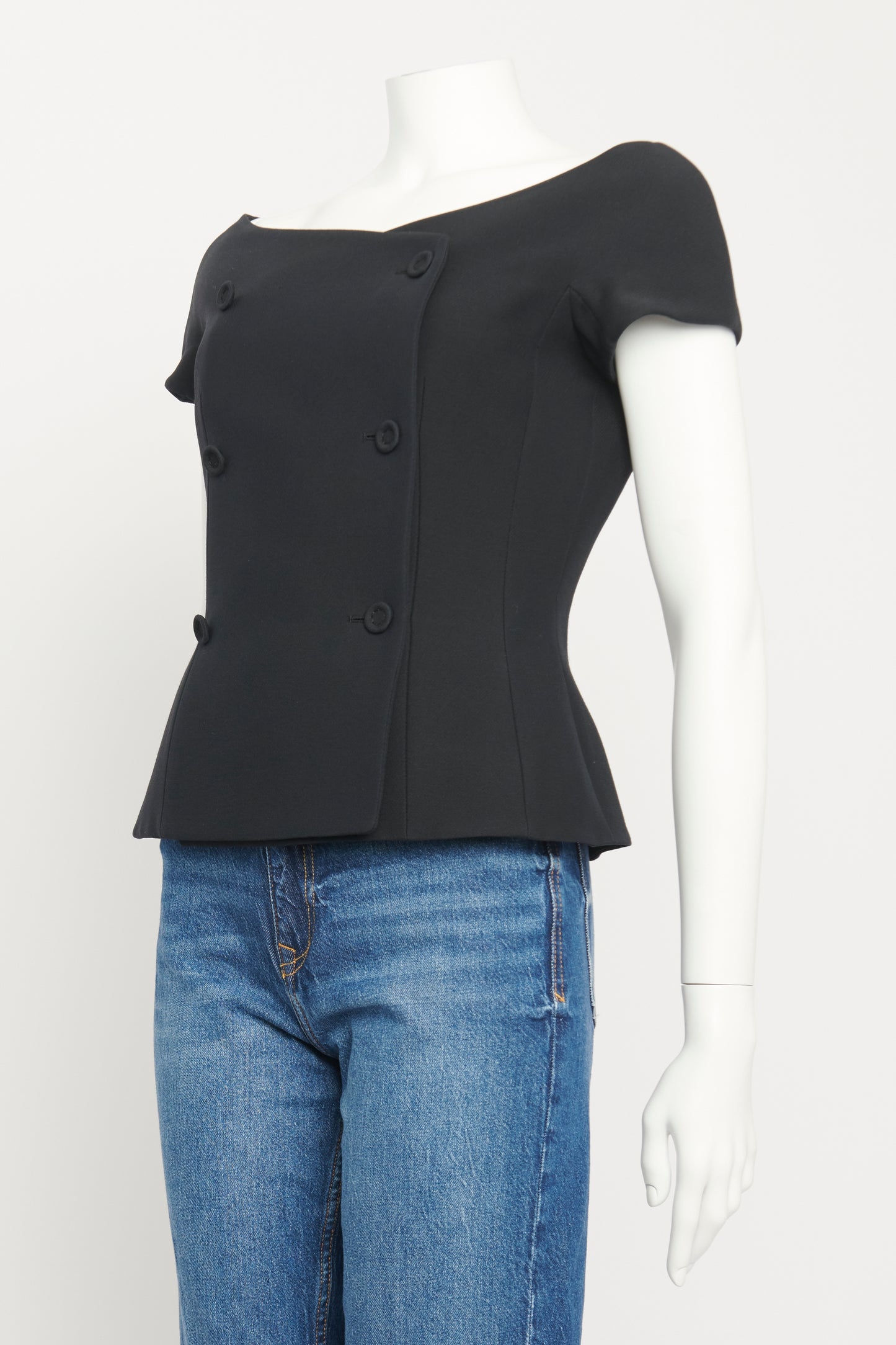 Black Wool & Silk Preowned Off The Shoulder Jacket