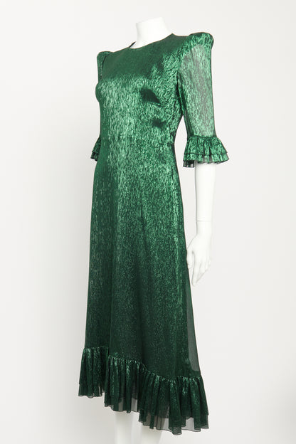 Green Silk-Blend Lamé Preowned Falconetti Midi Dress
