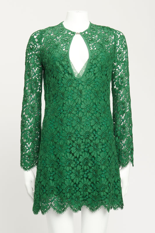 Green Cotton Preowned Lace Mini Dress