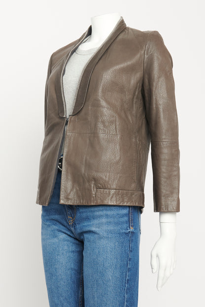Brown Leather Preowned Beaded Jacket