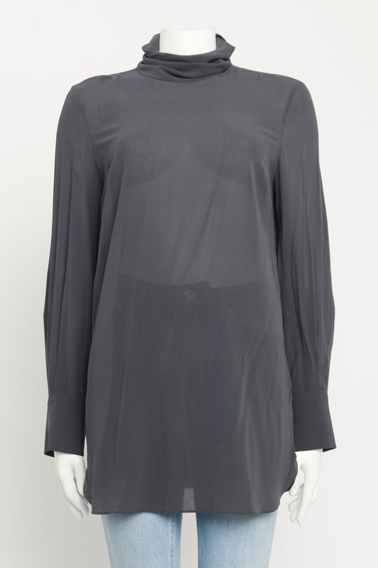 Grey Silk Preowned High Neck Blouse