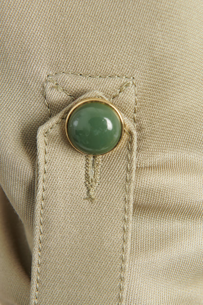 Khaki Green Linen & Cotton Blend Preowned Jumpsuit