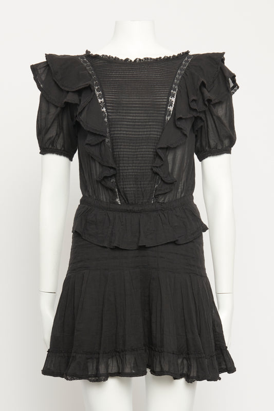 Black Cotton Preowned Tiered Mini Dress