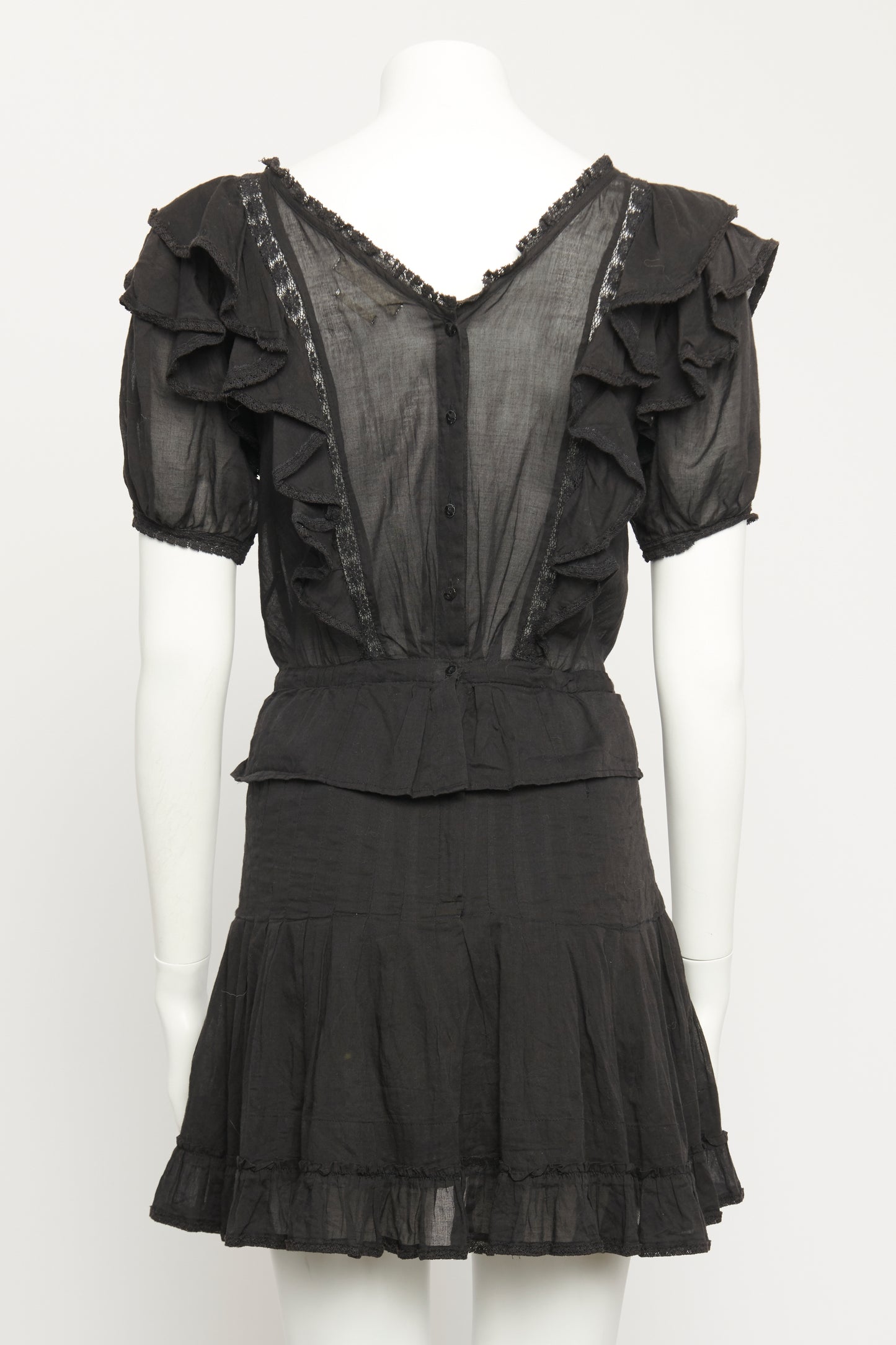 Black Cotton Preowned Tiered Mini Dress